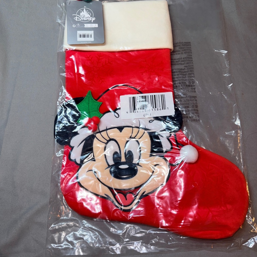 Disney Christmas Stocking Kids OS Red NEW Minnie Mouse Santa Hat Castle Logo